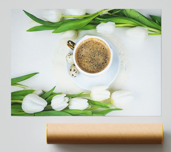 White Tulips And Brown Coffee