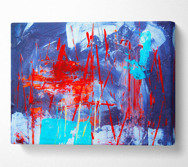 Red Strokes On Blue Canvas