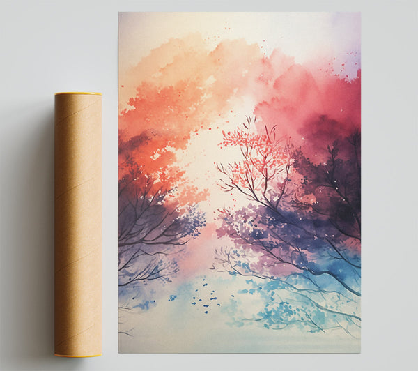 Sunset Forest Watercolour