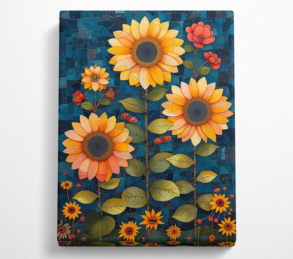 Mosaic Sunflowers In Teal