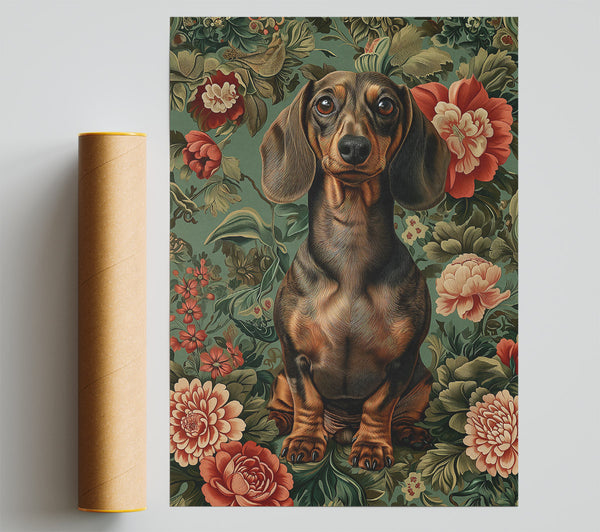 Red Floral Dachshund