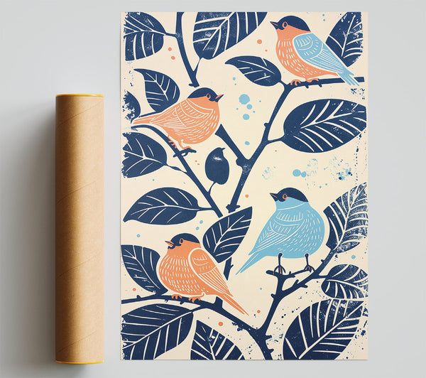 Blue Birds On Peach Branch