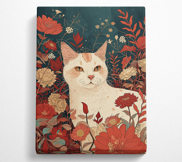 Crimson Cat Among Flowers