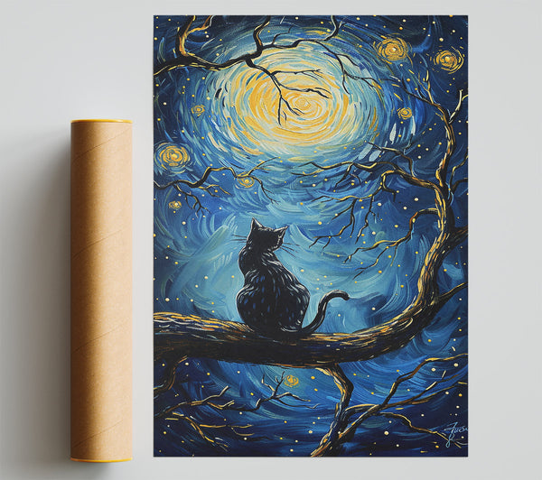 Van Gogh Cat Starry Night