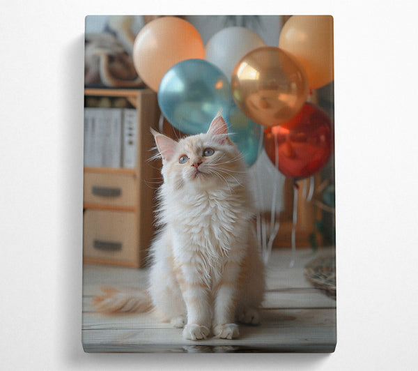 White Kitten And Balloons