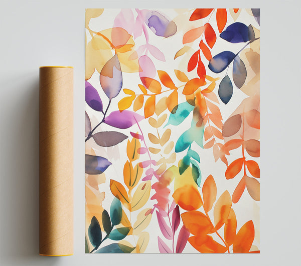 Orange Watercolor Leaves