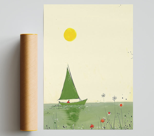 Green Sailboat Sunset