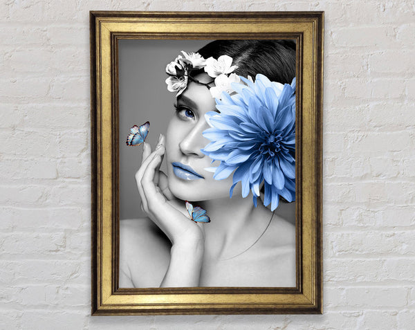 White And White Girl With Blue Flower