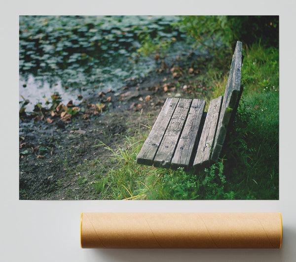 Green Bench By The Pond