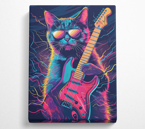 Neon Blue Guitar Cat