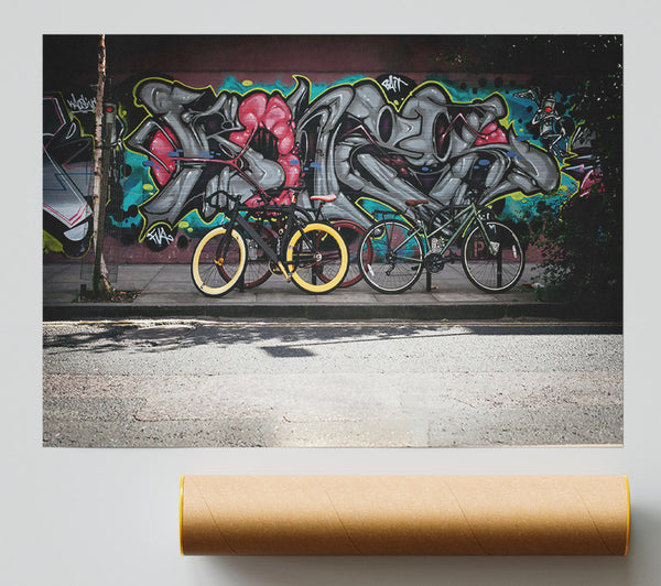 Yellow Bikes On Grey Wall