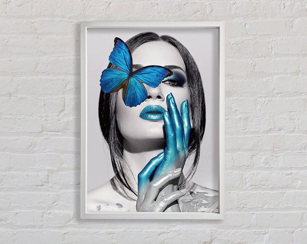 Blue Butterfly  White And White Woman