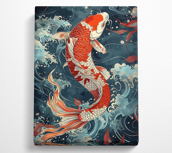 Crimson Koi In Waves