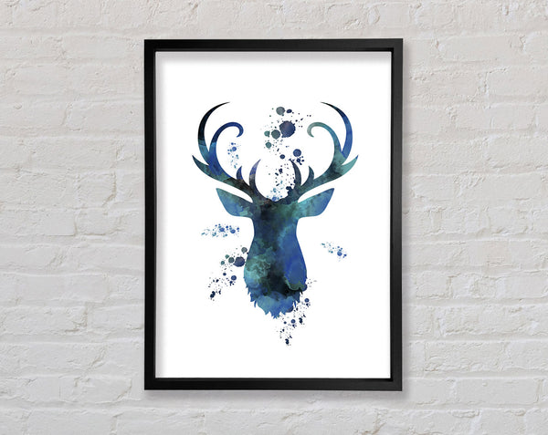 Blue Watercolour Stag