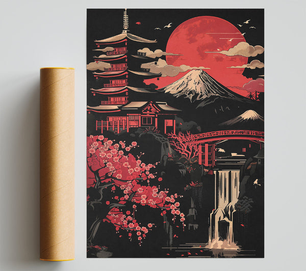 Crimson Japanese Landscape