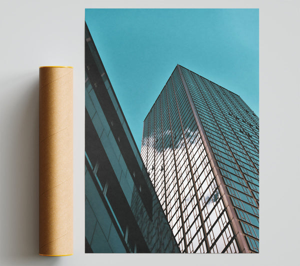 Teal Glass Cityscape