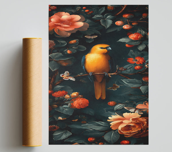 Orange Bird In Bloom