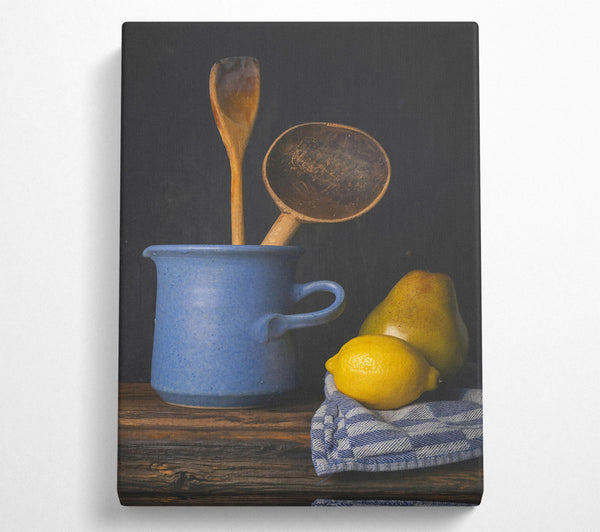 Blue Jug And Yellow Fruit