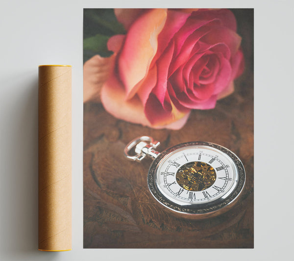 Pink Rose And Timepiece