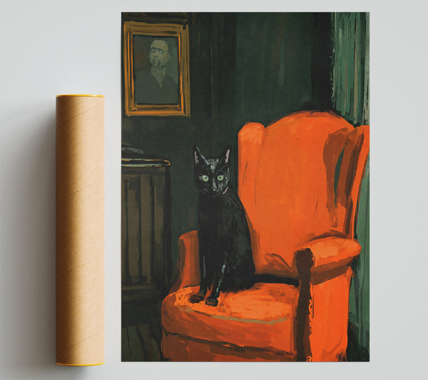 Orange Chair Black Cat