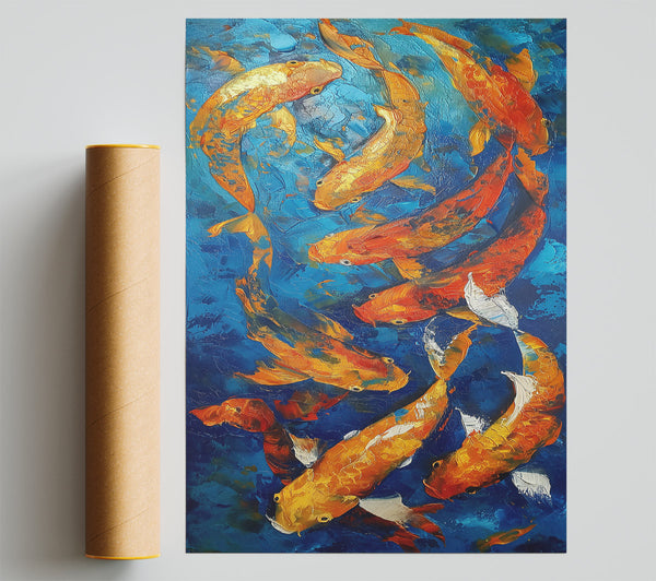 Golden Koi On Blue