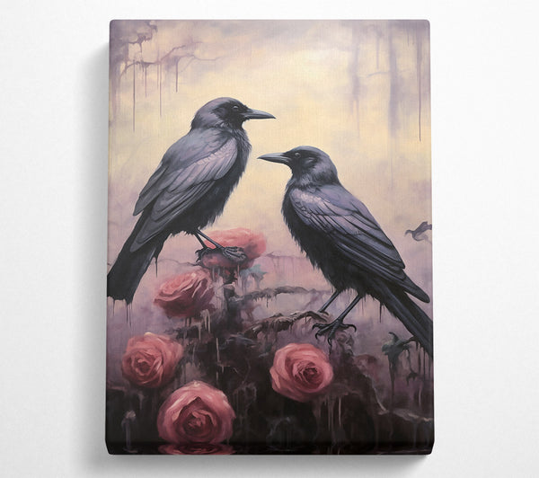 Crimson Crows Amidst Roses