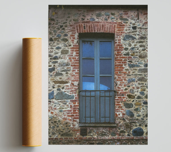 Blue Window In Stone Wall