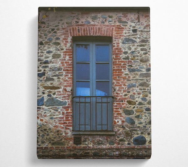 Blue Window In Stone Wall