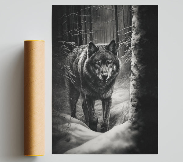 Black Wolf In Snow