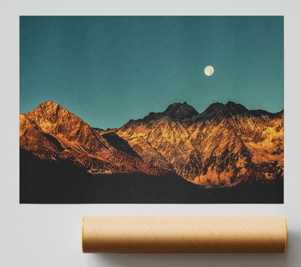 Golden Peaks And Moon