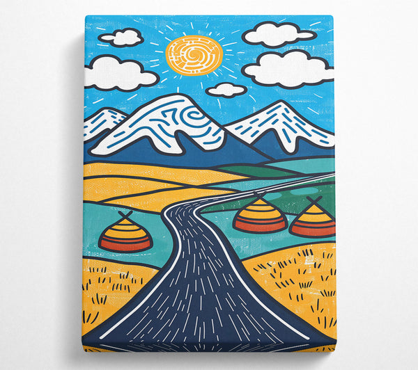 Yellow Road Through Mountains