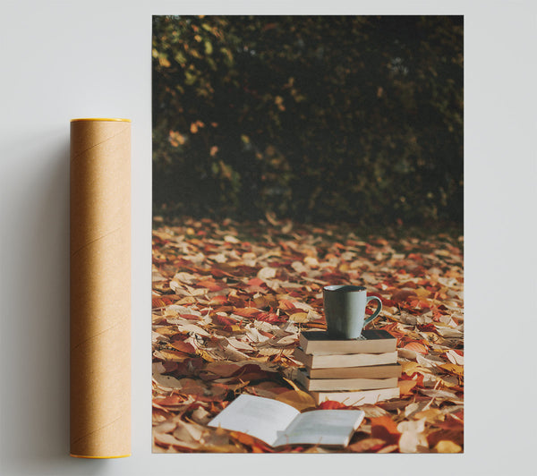 Blue Mug And Autumn Leaves