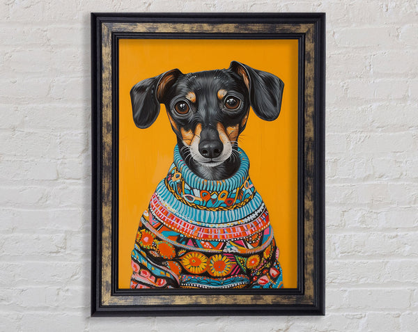 Dachshund Mix Wearing A Fun Sweater