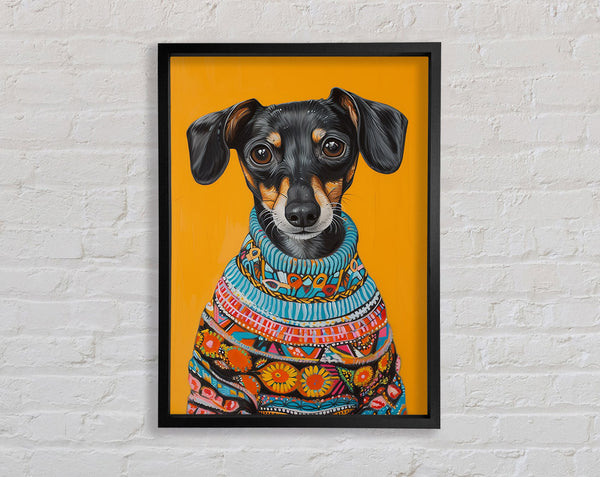 Dachshund Mix Wearing A Fun Sweater