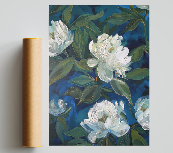 White Blooms In Teal