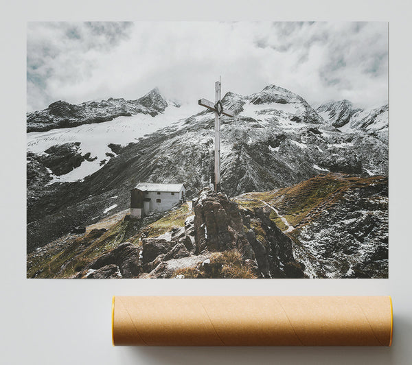 White Cross On Snowcapped Peaks