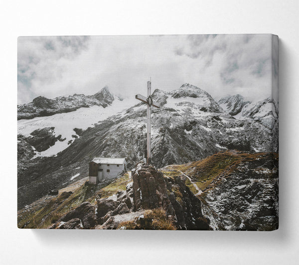 White Cross On Snowcapped Peaks