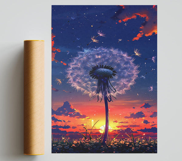 Orange Sunset Dandelion Wish