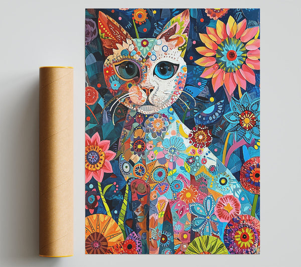 Blue Floral Feline