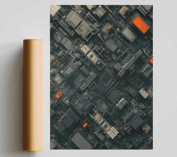 Orange Circuitry Grid