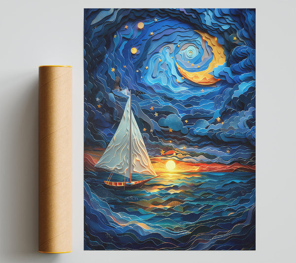 Blue Night Sailboat