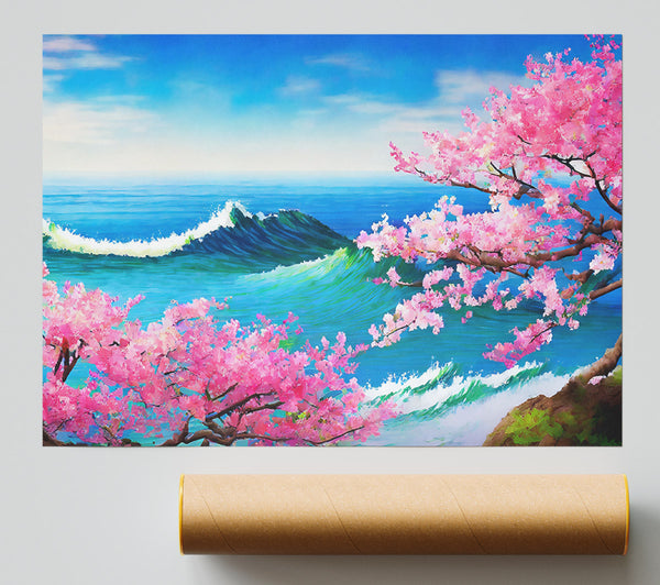 Pink Bloom Ocean Wave