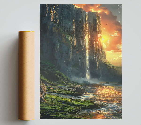 Golden Waterfall Sunset