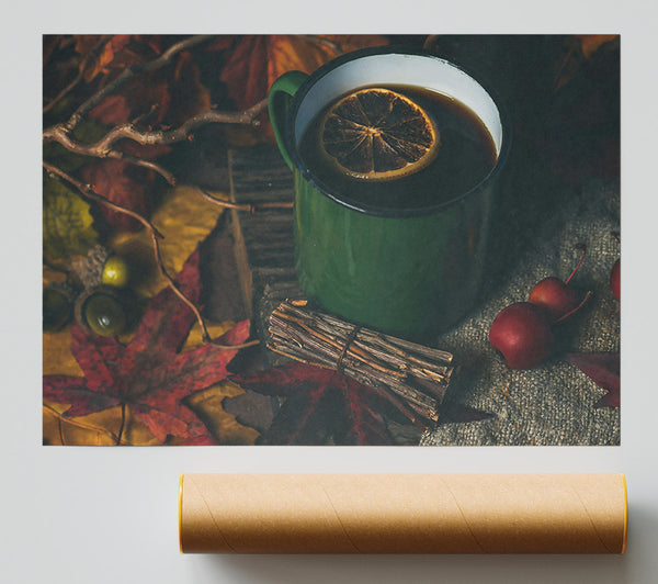 Green Tea And Autumn Leaves