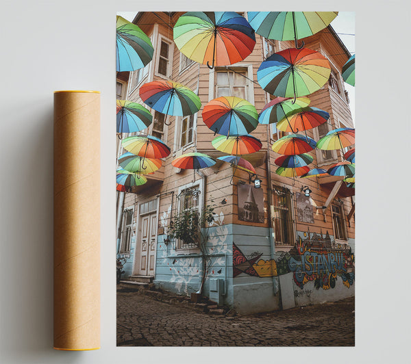 Rainbow Umbrellas Over Istanbul