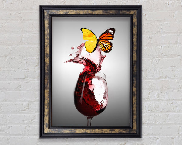 Glass Of Red Wine  Yellow Butterfly