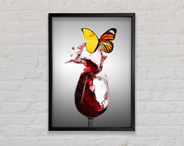 Glass Of Red Wine  Yellow Butterfly