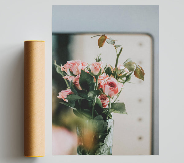 Pink Roses In Glass