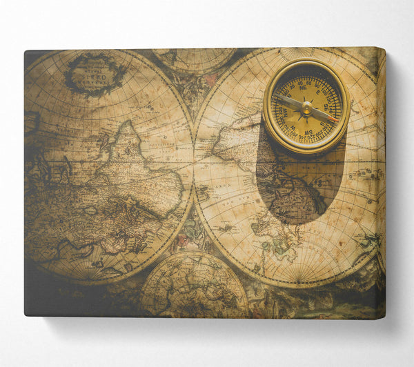 Golden Compass And Map.