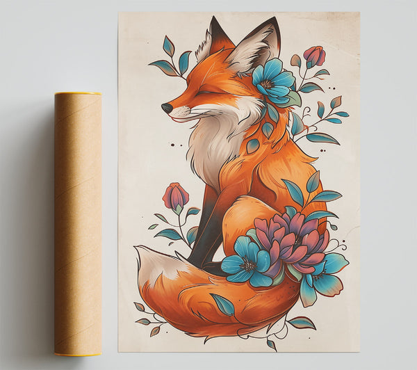 Orange Fox And Blooms